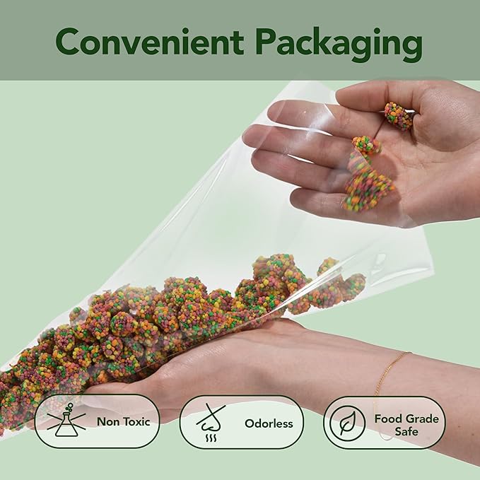 Seal Fresh Cone Cellophane Bags with Twist Ties – 5 x 10 Inch (120 Pack) — Clear Cone-Shaped Treat Bags for Candy, Snacks, Popcorn, Party Favors, Gifts