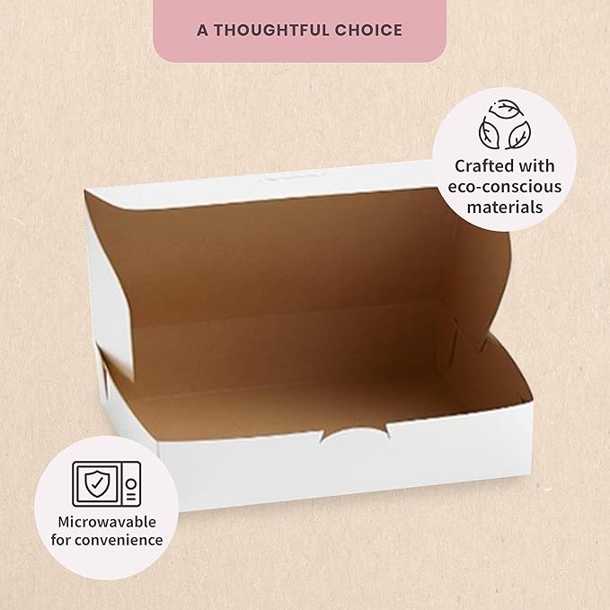 Reversible Bakery Boxes 19 x 14 x 5 in, No Window Lock Corner Sheet Cake and Catering Boxes with Front Tuck Lock & Side Clips, Kraft or White Exterior, Microwavable, 50 Pack
