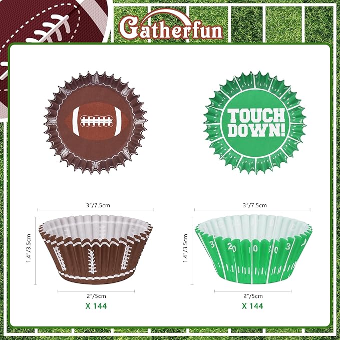 Football Party Supplies: 300-Count Football Cupcake Liners & Wrappers - Game Day, Birthday, and Tailgate Parties - Premium Football Cake Decorations - Football Party Favors