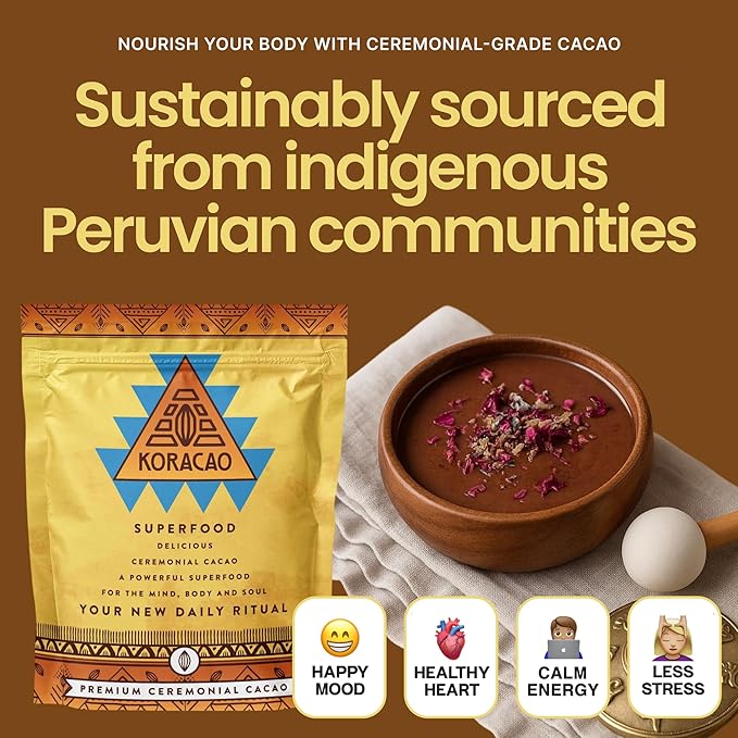KORACAO Sustainably Harvested Cacao | Ideal Superfood for Everyday Bliss | Ceremonial Grade Cacao | Enhance Your Spiritual Journey with Ancient Superfood Delight - 1/2 Pound
