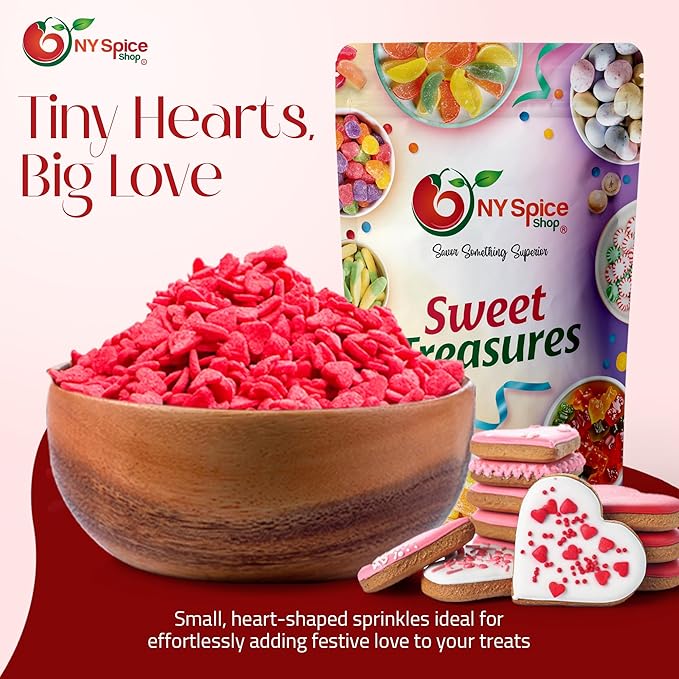 NY Spice Shop Christmas Red Heart Sprinkles - 1 Pound Nonpareils and Snowflake Red Sprinkle - Edible Christmas Themed Holiday Winter Sprinkle - Candy Sprinkles for Holiday Baking & Cupcakes Toppings