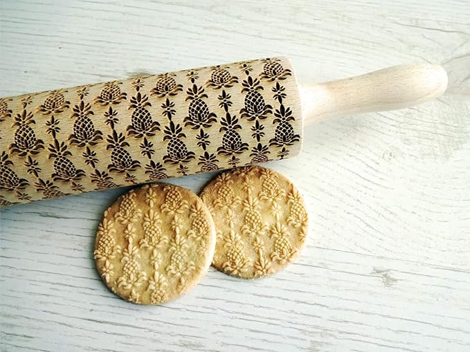 Embossing Rolling Pin PINEAPPLE. Laser Engraved Dough Roller for Embossing Homemade Cookies or Clay by Algis Crafts