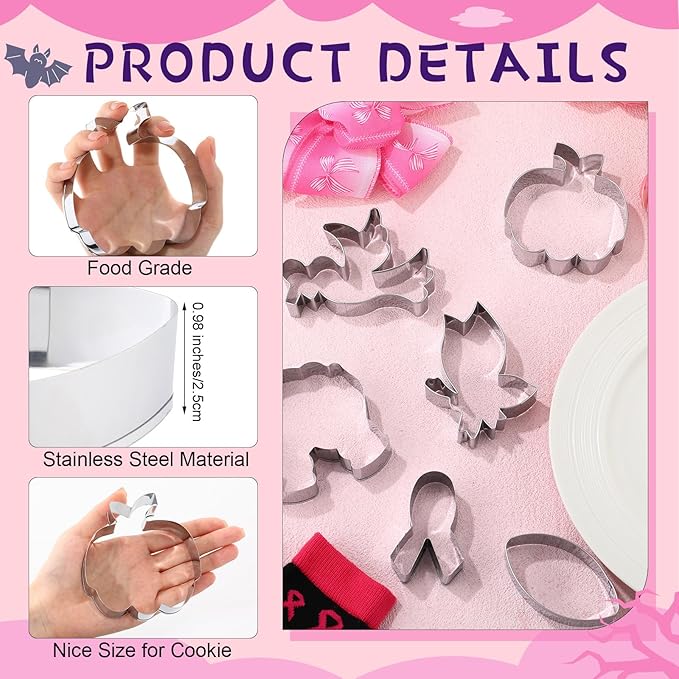 9 Pcs Thanksgiving Stainless Steel Cookie Cutter Bulk Pumpkin Butterfly Ribbon Dove Boxing Glove Reusable Cookie Cutters for DIY Baking Baby Shower Team Breast Cancer Awareness Campaigns