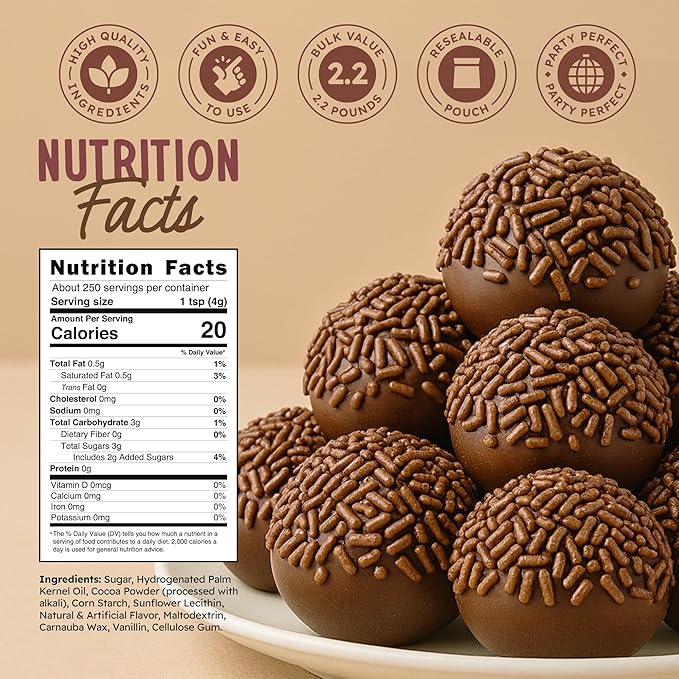 Snackathon Sprinkles for Baking & Decorating, Chocolate Sprinkles, 2.2 LB Bulk Brown Jimmies in Resealable Pouch – Rich Cocoa Flavor for Cupcakes, Cookies, and Desserts