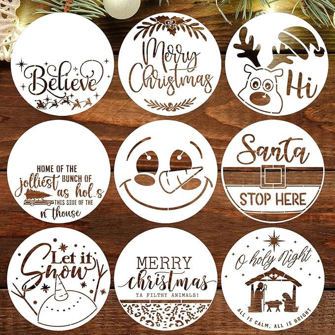Christmas Stencil for Painting on Wood 12" Merry Christmas Doormat Stencils for Crafts Reusable Holiday Stencil Drawing Templates for Door Hanger Porch Wreath Decor