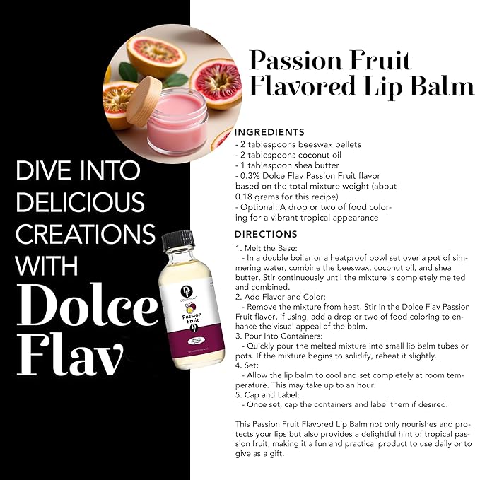 Dolce Flav Passion Fruit Extract - 1 Gallon Oil-Soluble Multipurpose Flavoring Ideal for Candy Making, Baking, Lip Balm, and Ice Cream - Perfect Kitchen Gift for Holidays