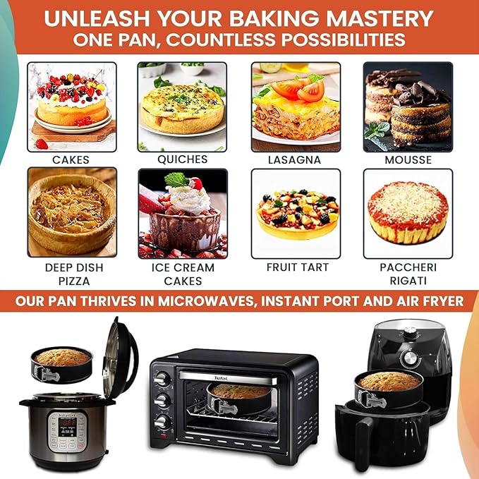 RFAQK Non-Stick 6 Inch Cake Pan with Removable Bottom - Leakproof Springform Pan with 50Pcs Parchment Papers - Perfect for Cakes, Cheesecakes, and Compatible with 3 Qt Instant Pot - Bonus E-Book