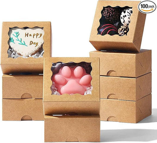 RomanticBaking 3x3x1.5Inches 100PCS Homemade Soap Boxes with Window Chocolate Covered Strawberries,Cookie,Chocolate truffle Boxes