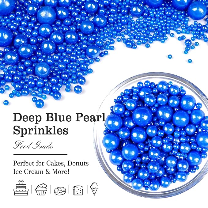 Deep Blue Pearl Sugar Sprinkles, Edible Candy Pearls, 150g/5.29oz, Blue Sprinkles for Cake Decorating, Baking Cake Decorations, Cupcakes, Foodgrade Toppers, Wedding Party Chirstmas Supplies