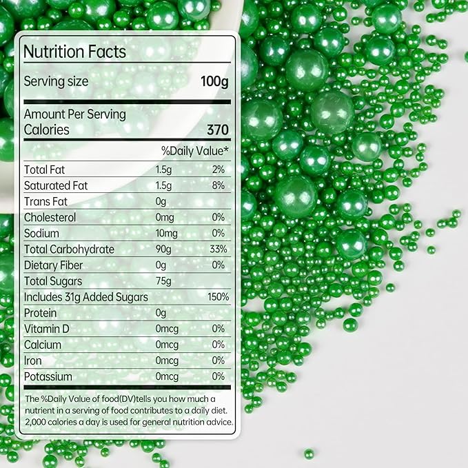 Deep Green Pearl Sugar Christmas Sprinkles, Edible Candy Pearls, 150g/5.29oz, Green Sprinkles for Cake Decorating, Baking Cake Decorations, Cupcakes, Foodgrade Toppers, Wedding Party Supplies