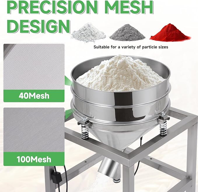 Automatic Powder Sifter Machine, 110V Electric Flour Sifter with 19.6" 40Mesh & 100Mesh Stainless Steel Screens, High-Speed Vibrating Sieve Shaker for Baking, Powder, Grain, and Food Processing