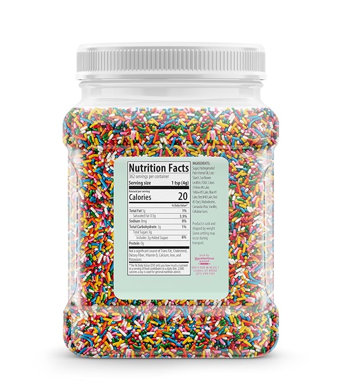 Unpretentious Rainbow Sprinkles, Colorful Jimmies, Bulk Size, Soft & Sweet (3.2 Pound)