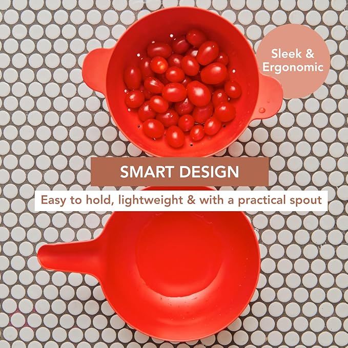 EKOBO Small Mixing Bowl and Colander Set White– 60 oz BPA-Free Eco-Composite – Nesting Kitchen Mixing Bowls for Washing Mixing Serving – Compact Dishwasher Safe Kitchen Essentials
