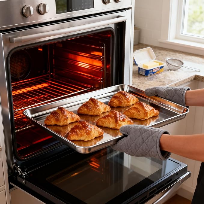Stainless Steel Baking Sheet Set, 2 Pcs Cookie Sheet Pan Baking Trays for Oven, Non Stick and Heavy Duty and Easy Clean, 15.9 x 12 x 1 Inch