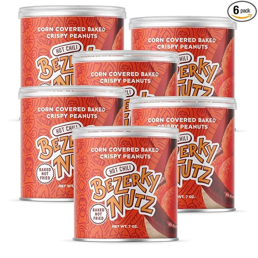 Bezerky Coated Spicy Peanuts | Baked not Fried | Hot Chili Nuts | Spicy Peanut Balls | Ready to Go Snack | 7 oz (Pack of 6)