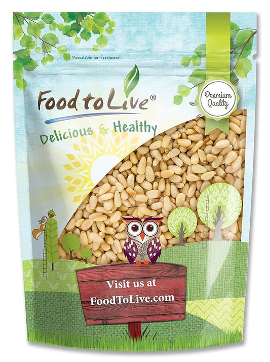 Food to Live - Pine Nuts, 1 Pound Whole Raw Pignolias, Unsalted, Vegan, Kosher, Bulk. Rich in Vitamin E, Protein. Healthy Snack. Great for Pesto, Salads, Homemade Desserts.