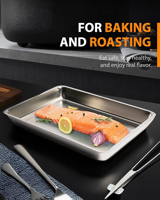 3-Piece Baking Pan Set, 304 Stainless Steel, 2-Inch Deep, Oven Safe to 450°F, Corrosion-Resistant, Easy to Clean, Stackable, 16-Inch, 12-Inch, 9-Inch Sizes