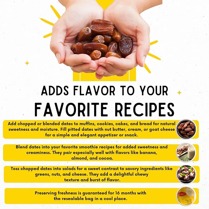 Sunbest Natural Deglet Noor Dates – 5 lb Bulk Bag (80 oz) – Sun-Dried, Pitted, Naturally Sweet & Chewy – Non-GMO, Vegan, Kosher, No Sugar Added, Healthy Date Snacks – Ideal for Snacking & Recipes