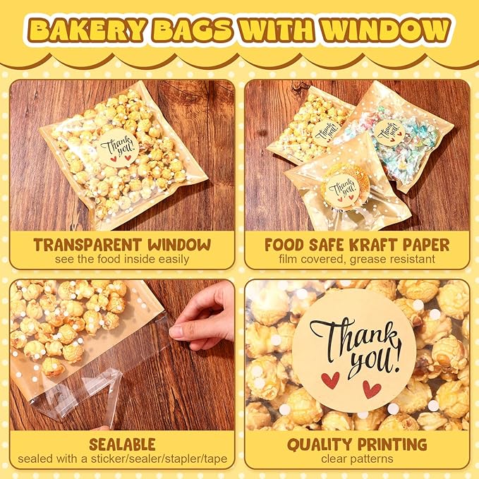 Self Adhesive Cookie Bags Cellophane Polka Dot Treat Bags Small Plastic with Thank You Stickers for Party Gift Giving Bakery Biscuit Candy Pastry(7.1 x 7.5 Inch,Small Dot,50 Pcs)