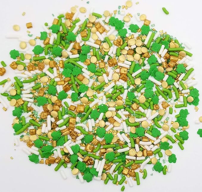 NCS St Patricks Day Gold, Green and White Edible Candy Sprinkle Mix, 8 ounces - Great for Cupcakes, Cookies, Cakes, Cake Pops