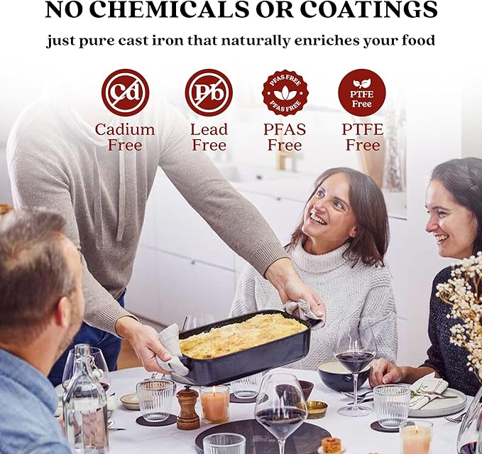 Alva Nori Enameled Cast Iron Roasting Pan 12x8" – Made With No PFAS/PTFE/PFOA, Oven & Induction Safe – 3-Layer Enamel, No Seasoning Needed – Durable, Easy-Clean Bakeware for Healthy Cooking, Black