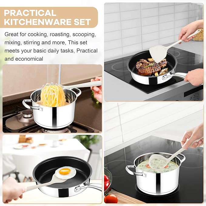 TeamFar 8 PCS Silicone Cooking Utensils - 446°F Heat Resistant Kitchen Silicon Utensils Set, Turner, Spatula, Spoon, Whisk, Kitchen Cooking Gadgets Tools for Nonstick Cookware, Dishwasher Safe-White