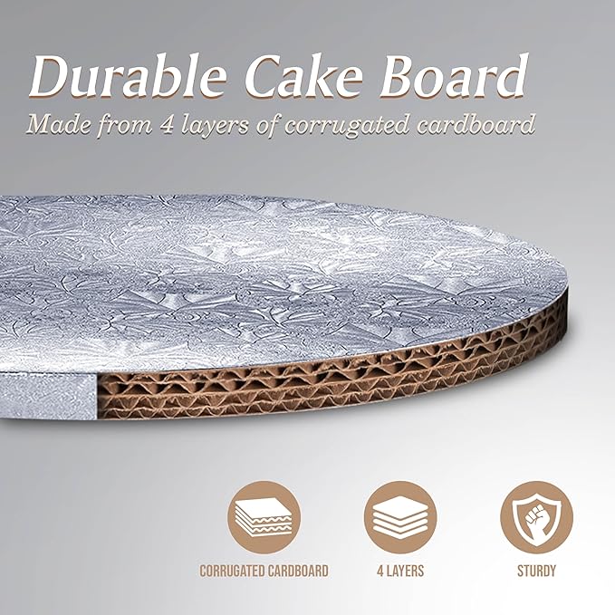 Cakebon Cake Boards - Sturdy 1/2 Inch Thick Drums - 14 Inch Professional Smooth Straight Edges Silver 1-Pack