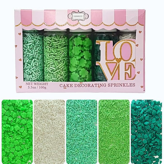 Confect St. Patricks Green & White Vermicelli Sprinkles Mix | Edible Sprinkles for Baking & Cake Decorative | Cookie Sprinkles | Edible Sprinkles mix pack of 5 | Soy-Free, Dairy-Free, Palm Oil-Free - 5 Oz