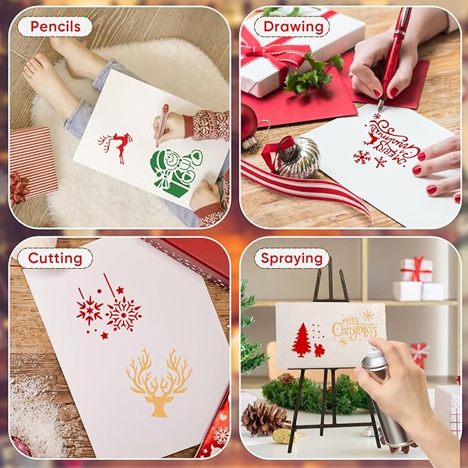 56 Pcs Christmas Stencils for Cookie & Cake Decorating, Reusable Holiday Baking Templates for Royal Icing, Coffee, Cupcake & Dessert Decoration Supplies (Christmas)