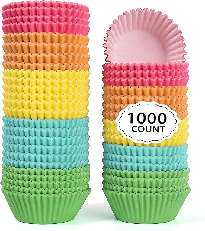 1000 Count White Paper Cupcake Liners, Standard Size 1.4 Inch, Unbleached Baking Cups for Muffins and Cupcakes (Rainbow, 1.4 Inch)