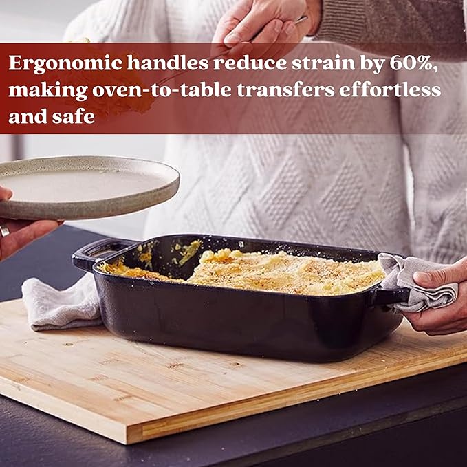 Alva Nori Enameled Cast Iron Roasting Pan 12x8" – Made With No PFAS/PTFE/PFOA, Oven & Induction Safe – 3-Layer Enamel, No Seasoning Needed – Durable, Easy-Clean Bakeware for Healthy Cooking, Black