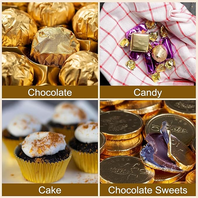 200 Pack 5.9x5.9 inch Golden Chocolate Wrappers Aluminium Foil Square Sweets Lolly Paper Wrapping for DIY Food Candy Packaging Decoration Party Favor Wedding Birthday Accessories