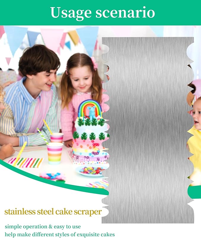 Cake Scraper Smoother Cake Decorating Supplies Kit 8.6 Inch Metal Bench Scraper for Baking Buttercream Smoother Stainless Steel Frosting Cake Comb Edge Side Jagged Comb for Cream Cake-3