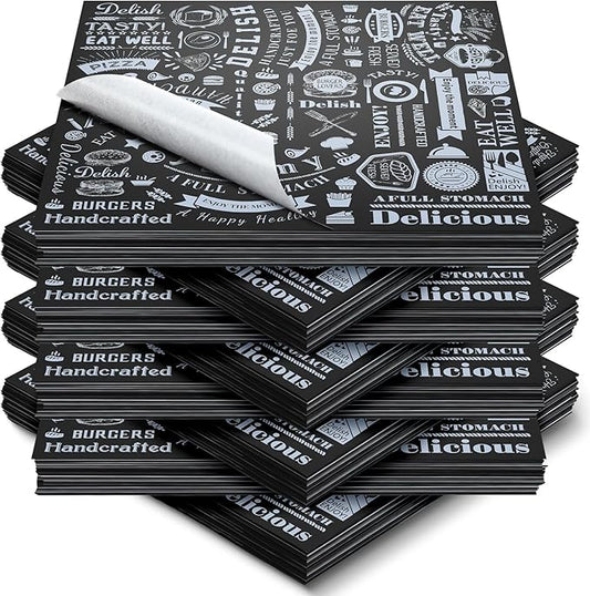 Marspark 400 Pcs Deli Wax Paper Sheets 12 x 12 Inches Square Grease Resistant Tray Basket Liners Hot Dog Wrappers Newsprint Water and Grease Proof Sandwich Wrapping Paper for Food Baking (Black White)