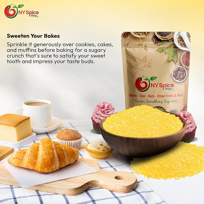 NY Spice Shop Yellow Sanding Sugar - 8 Ounce Sweet Colorful Edible Sprinkles For Candy Dish - Sugar Sprinkles For Cake Decorating Cookies Basket & Dishes