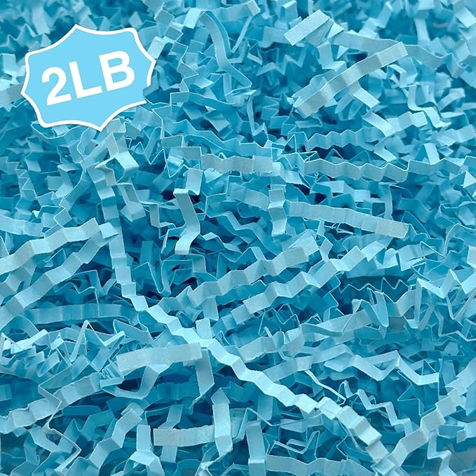 2LB Crinkle Cut Paper Shred Filler for Bag Gift Box Basket Confetti Paper Shreded Stuffing Decorations(Light Blue)