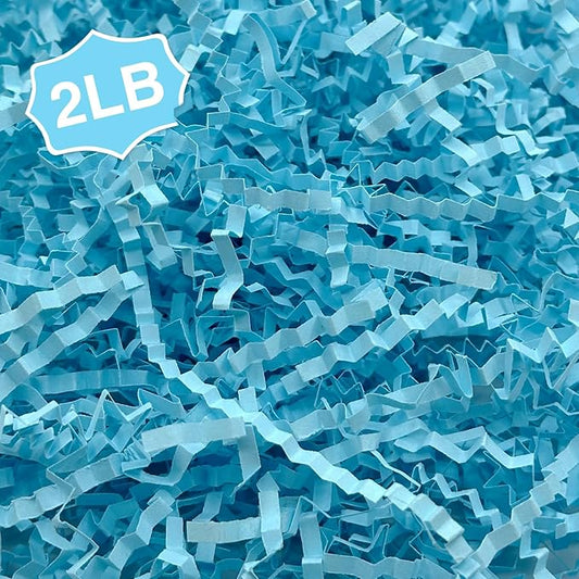 2LB Crinkle Cut Paper Shred Filler for Bag Gift Box Basket Confetti Paper Shreded Stuffing Decorations(Light Blue)
