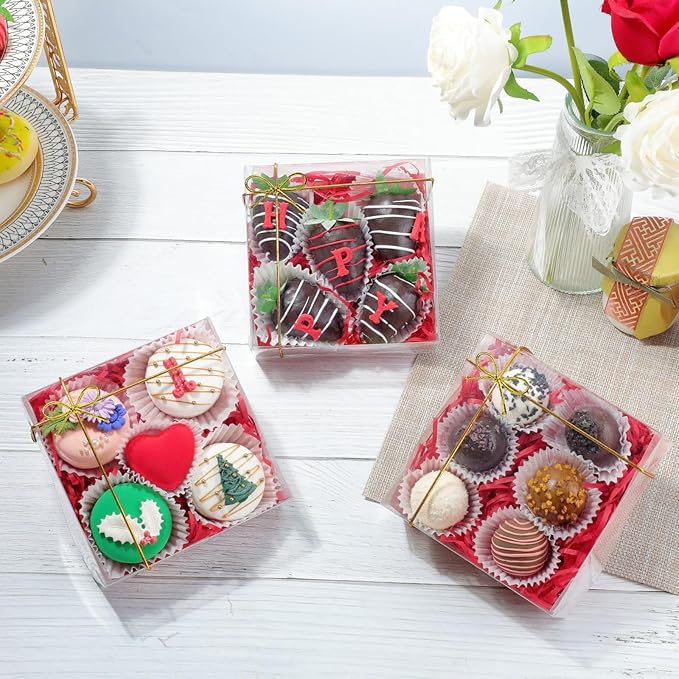 50PCS 5" x5x2 Inches Clear Bakery Boxes for Cookies, Cakes, Macarons, etc for Easter Mother's Father's Christmas Valentine's Birthday Day