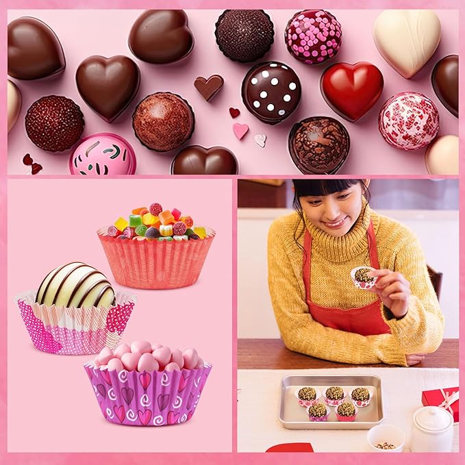 AUGSUN 800pcs Valentine's Day Mini Cupcake Liners Pink Red Valentine Cupcake Baking Cups Mini Cupcake Wrappers for Valentine's Day Party Cake Candy Chocolate Wrap Making Supplies(8 Style)
