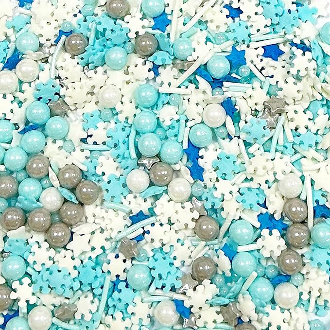 Homipooty Snowflake Sprinkles for Cake Decorating 85g/2.99oz Edible Snowflake Pearl Sugar Sprinkle for Baking, Cookies, Ice Cream, Cupcake Toppers, Halloween Christmas Supplies