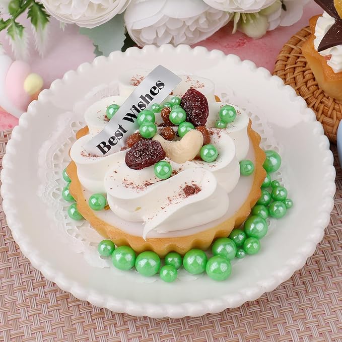 Green Pearl Sprinkle for Cake Decorating, 4 Sizes Sugar 130g/4.6oz, Cupcake, Ice Cream, Donuts, Macaron Toppings Supplies (2mm, 4mm, 7mm, 1cm)