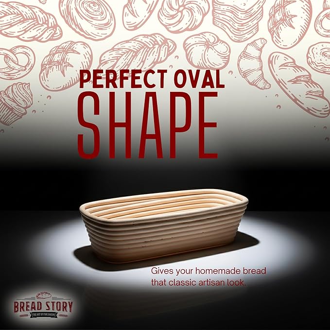 Bread Story Oval Banneton Bread Proofing Basket – 12x5.5" Oval Sourdough Proofing Basket with Cloth Liner – Handmade Natural Cane Brotform Bowl for Rising, Baking & Artisan Loaves