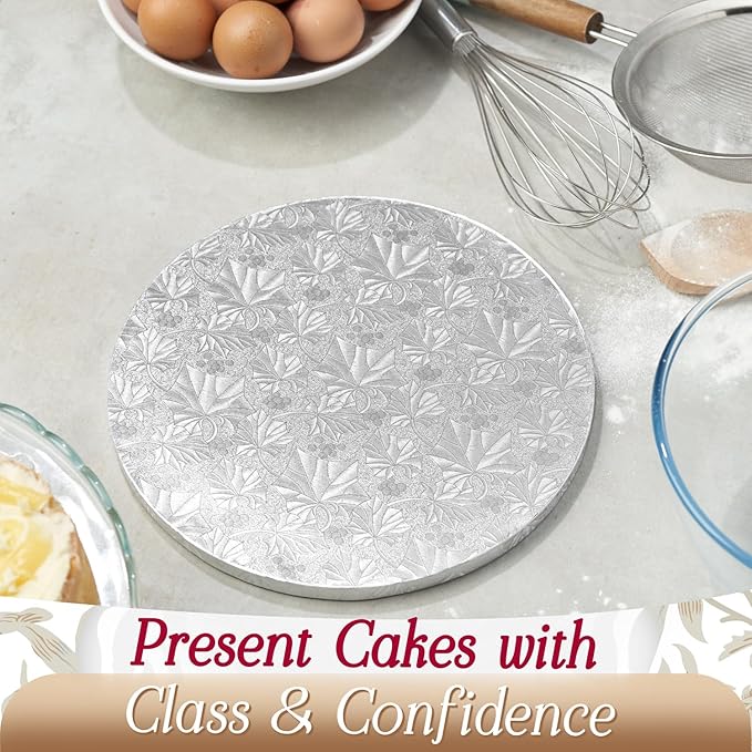 Cakebon Cake Boards - Sturdy 1/2 Inch Thick Drums - 14 Inch Professional Smooth Straight Edges Silver 3-Pack
