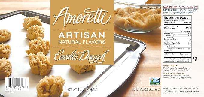 Amoretti - Natural Cookie Dough Artisan Flavor Paste, 2.2 lbs, Perfect For Ice Cream, Beverages, Cakes, and more, Preservative Free, Vegan, Gluten Free, No Artificial Sweeteners, Highly Concentrated