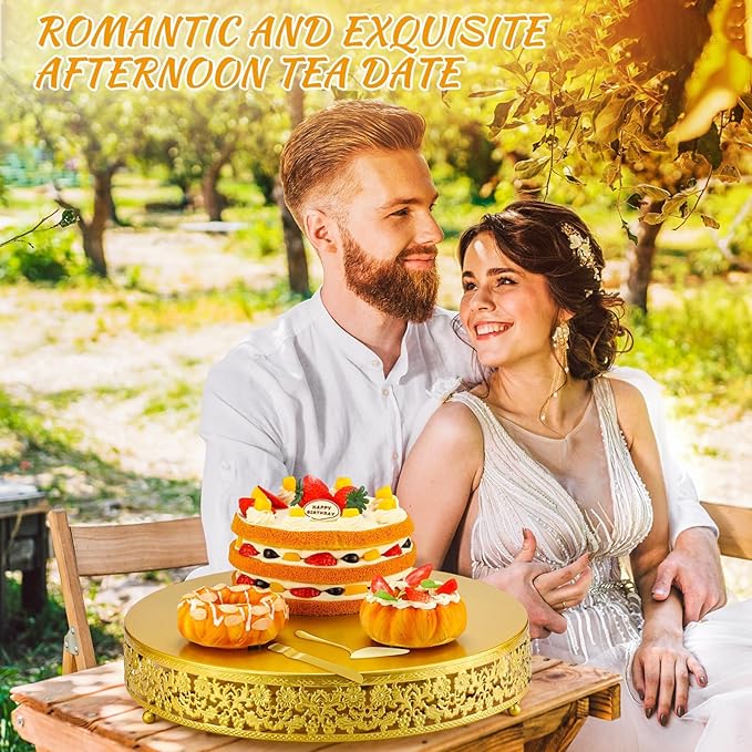 Wenqik 16 Inch Cake Stand Set Gold Wedding Cake Dessert Round Stand with Cakes Cutting & Spatula Candy Table Display for Party Wedding Birthday Baby Shower Housewarming Anniversary Celebration