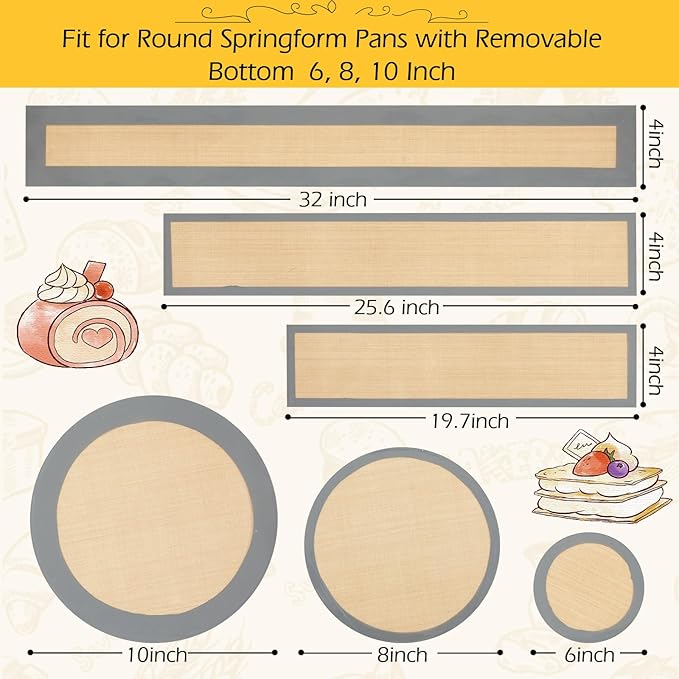 Honeydak 3 Set Silicone Baking Mat for 6, 8, 10 Inch Springform Pan Protector Prevent Cake from Sticking to Bottom and Side Easy Clean Nonstick Silicone Liners for Baking Cheesecake Pan(Gray)