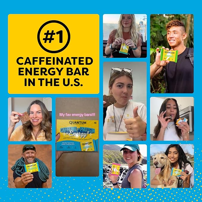 Quantum Energy Square: Energy Bar with Caffeine & 10g Protein. Delicious Healthy Snack On The Go. (Vegan, Gluten-free, Soy-free, Dairy-free) (Caramel Almond Sea Salt)