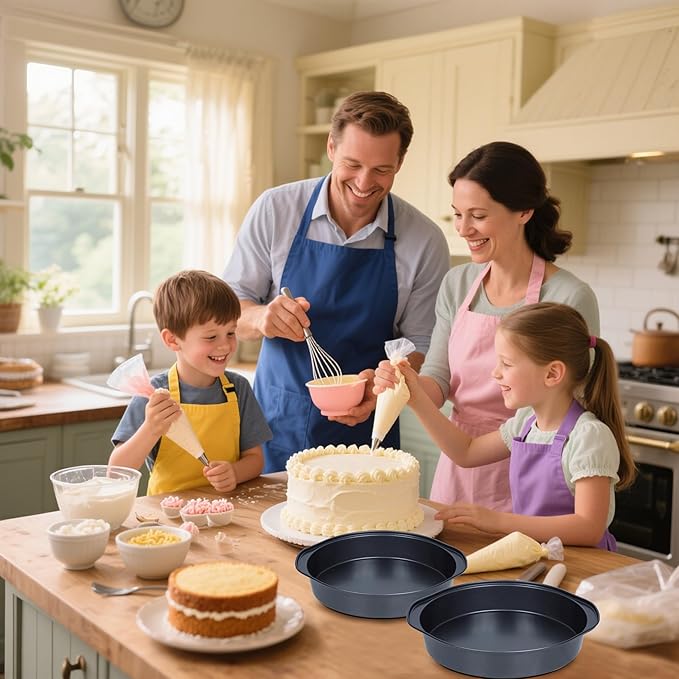 Cake Pan Set - 138 Piece 8-inch Round Cake Pans, Carbon Steel Cake Pan with Handles, Cake Decorating Kit with Parchment Papers, Piping Bag and More Accessories