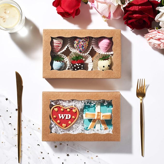 RomanticBaking 50 Pack Auto-Popup Cookies Boxes - 7" x 4 3/8" x 1 1/2" Pastry, Macaron, Hot Chocolate Bombs, Donut, Brownie & Cakesicle Boxes