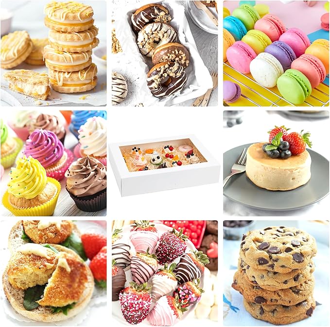 Moretoes 10pcs 19x14x4in Half Sheet Cake Boxes with Window,White Bakery Boxes, for Pastry Baking Cake Donuts Cupcake Pie Packaging